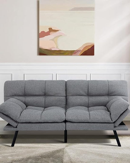 MUUEGM Futon Sofa Bed Convertible Memory Foam Sleeper Couch,Modern Loveseat for Living Room,Small Compact Space,Dorm,Office,Adjustable Armrests Backrest Sofabed, Linen Light Grey - LeafyLoom