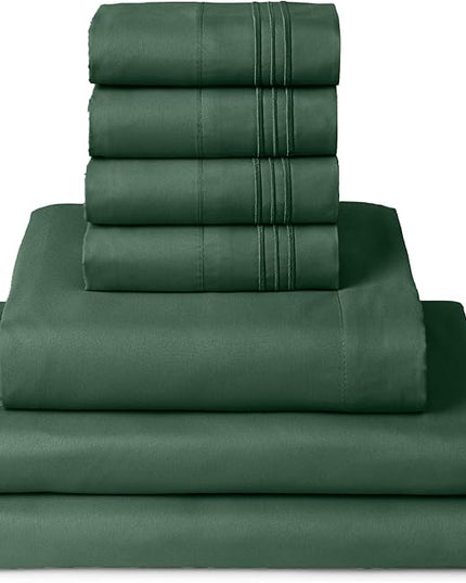 Mellanni Split King Sheets Set - 7 PC Iconic Collection Bedding Sheets & Pillowcases - Soft, Cooling Bed Sheets - Deep Pocket up to 16 inch - 7 PC (Split King, Emerald Green w/Extra Pillow Cases) - LeafyLoom