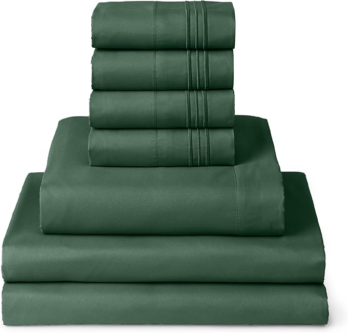 Mellanni Split King Sheets Set - 7 PC Iconic Collection Bedding Sheets & Pillowcases - Soft, Cooling Bed Sheets - Deep Pocket up to 16 inch - 7 PC (Split King, Emerald Green w/Extra Pillow Cases) - LeafyLoom