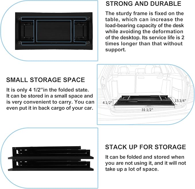 Need Folding Desk - 31 1/2" No Assembly Foldable Small Computer Table,Sturdy and Heavy Duty Writing Desk for Small Spaces, Black&Black Frame - LeafyLoom