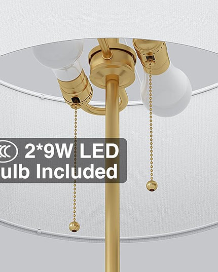 2-Light Floor Lamp, Mid Century Floor Lamp with White Fabric Shade, Standing Lamp Tall Lamp for Living Room Bedroom, 3 Color Temperatures 9W Bulb Include - LeafyLoom