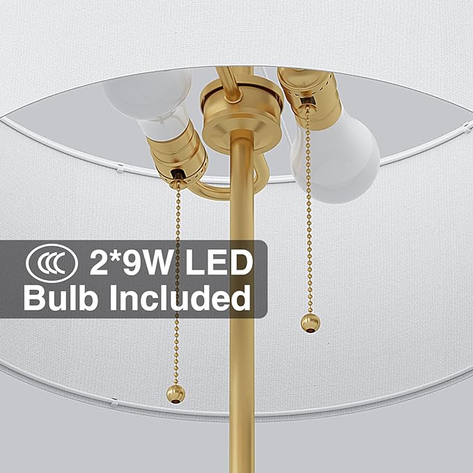 2-Light Floor Lamp, Mid Century Floor Lamp with White Fabric Shade, Standing Lamp Tall Lamp for Living Room Bedroom, 3 Color Temperatures 9W Bulb Include - LeafyLoom