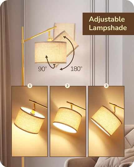 EDISHINE Modern Dimmable Floor Lamp, 63.8" Standing Lamp with Remote Control, E26 Socket, Acr Floor Lamp with Beige Shade for Bedroom, Living Room, Office, LED Bulb Included (Gold) - LeafyLoom