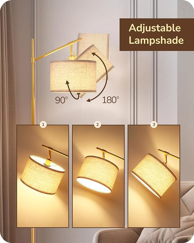 EDISHINE Modern Dimmable Floor Lamp, 63.8" Standing Lamp with Remote Control, E26 Socket, Acr Floor Lamp with Beige Shade for Bedroom, Living Room, Office, LED Bulb Included (Gold) - LeafyLoom