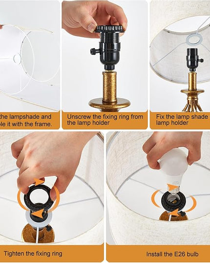 Table Lamp for Bedroom Set of 2 with USB C+A Ports - Modern Gold Bedside Lamps with Spiral Cage Base Fabric Shade - Nightstand Lamp for Living Room Reading Bed Side End Table 2 LED Bulbs Included - LeafyLoom