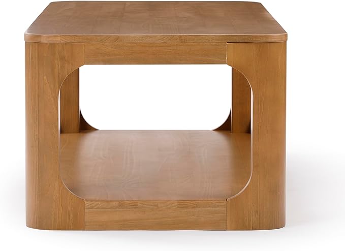 Plank+Beam Forma Coffee Table, Solid Wood 54 Inch Modern Coffee Table with Shelf, Contemporary Center Table with Storage Space, Rectangle Tea Table with Storage, Pecan - LeafyLoom