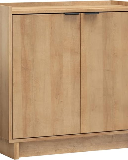 Prepac Simply Modern 2 Console Table, White Doors and Shelves, Buffet Cabinet with Storage, 30.75" W x 30" H x 16" D, Oak - LeafyLoom