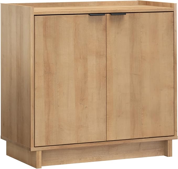 Prepac Simply Modern 2 Console Table, White Doors and Shelves, Buffet Cabinet with Storage, 30.75" W x 30" H x 16" D, Oak - LeafyLoom