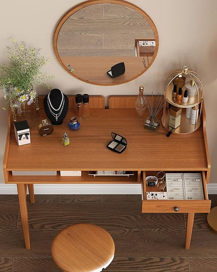 Vintage-style Desk with Scandinavian Flair, Computer or Laptop Desk, Writing Desk with Drawer and Open Storage Cubby, Small Space Dressing Table. - LeafyLoom