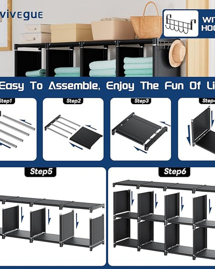 Mavivegue Book Shelf, 20 Cube Storage Organizer, DIY Bookcase, Metal Cube Bookshelf,Tall Book case for Bedroom, Living Room,Office,Closet Storage Organizer, Black Cubicle Storage Rack - LeafyLoom