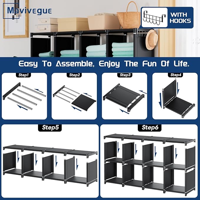 Mavivegue Book Shelf, 20 Cube Storage Organizer, DIY Bookcase, Metal Cube Bookshelf,Tall Book case for Bedroom, Living Room,Office,Closet Storage Organizer, Black Cubicle Storage Rack - LeafyLoom