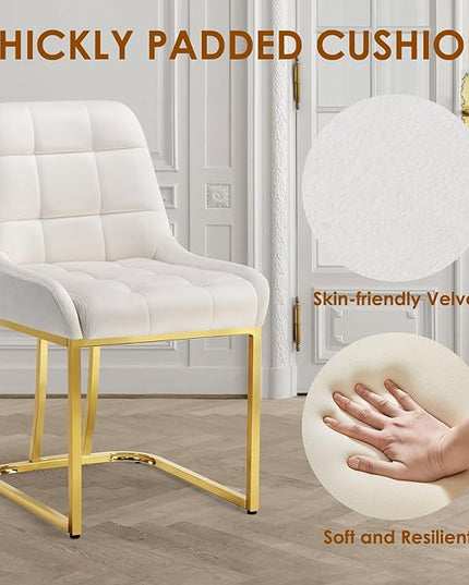 STARY Upholstered Velvet Armless Dining Room Chairs with Gold Metal Legs for Kitchen Restaurant, Beige- Set of 4 - LeafyLoom