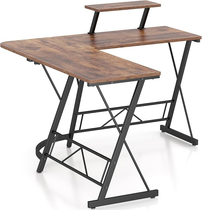 Mr IRONSTONE L Shaped Computer Desk: Corner Desk, Home Office Desk, Gaming Writing Workstation with Large Monitor Stand, Easy to Assemble (Rustic Brown,51 Inch) - LeafyLoom