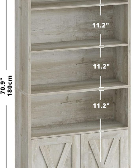 IRONCK Industrial Bookshelves and Bookcases with Doors Floor Standing 6 Shelf Display Storage Shelves 70 in Tall Bookcase for Home Office, Living Room - LeafyLoom