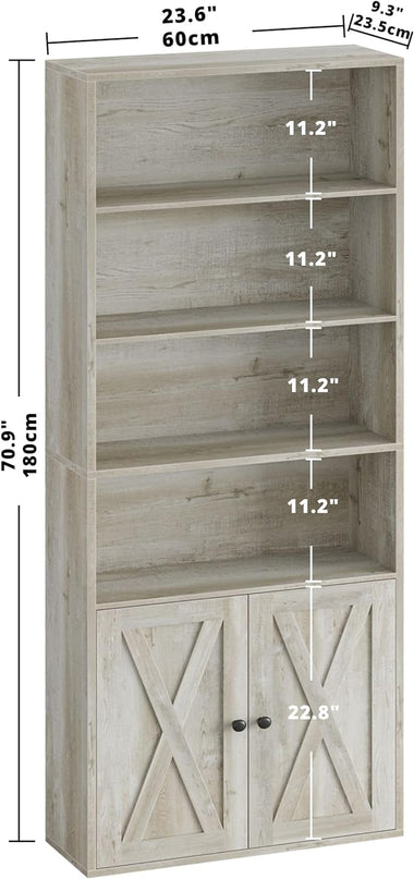 IRONCK Industrial Bookshelves and Bookcases with Doors Floor Standing 6 Shelf Display Storage Shelves 70 in Tall Bookcase for Home Office, Living Room - LeafyLoom