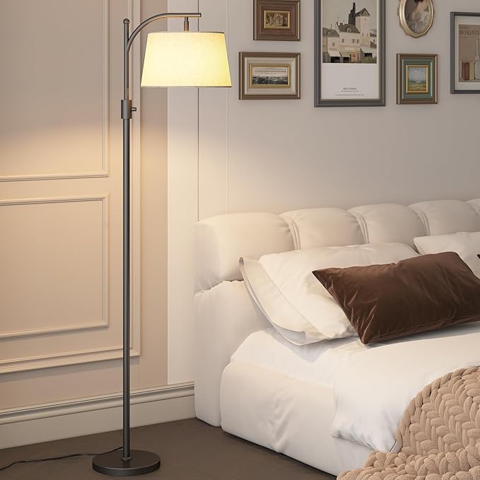 Floor Lamp for Living Room,Classic Standing Lamp with Textured Linen Shade,Tall Floor Lamp for Living Room,Bedroom,Office,Reading,9W LED Bulb Included - LeafyLoom