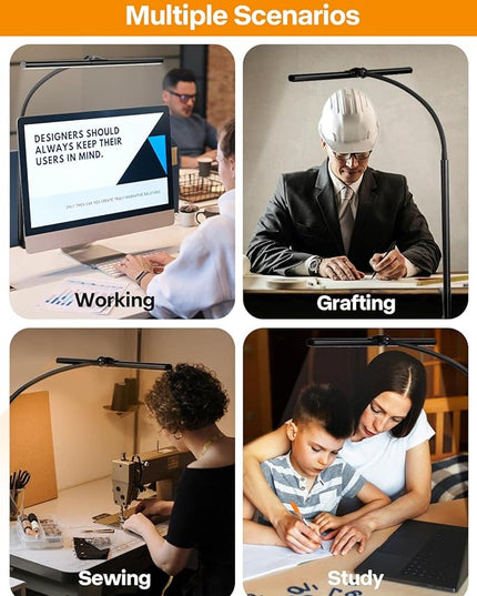 ACNCTOP LED Desk Lamp for Office Home - Eye-Caring Architect Task Lamp 25 Lighting Modes Adjustable Flexible Gooseneck Clamp Light for Workbench Drafting Reading Study (Black) - LeafyLoom