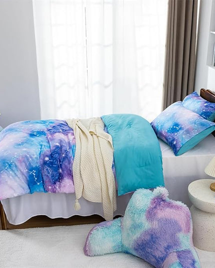 Holawakaka Tie Dye Galaxy Constellation Print Ombre Comforter Set Twin/Twin XL Size Girls Boys Dorm Gradient Space Stars Bedding Set (Blue Purple, Twin) - LeafyLoom