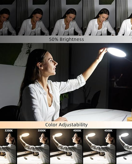LED Desk Lamp | Dimmable Home Office Desk Light with Clamp & Gooseneck Arm | Adjustable Color Temperature and Brightness | Eye Caring lamp for Video Conference & Podcast Live Streaming Black - LeafyLoom