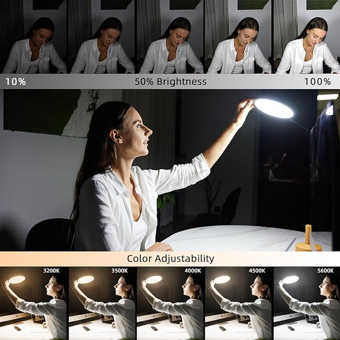 LED Desk Lamp | Dimmable Home Office Desk Light with Clamp & Gooseneck Arm | Adjustable Color Temperature and Brightness | Eye Caring lamp for Video Conference & Podcast Live Streaming Black - LeafyLoom
