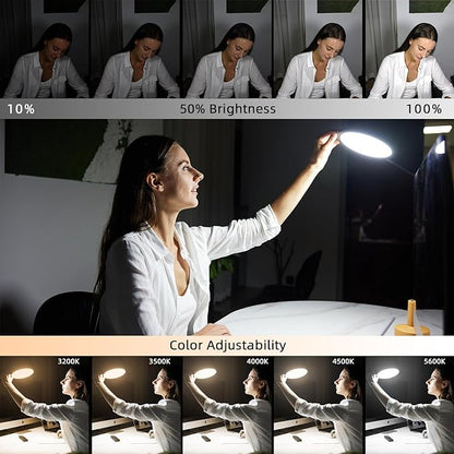 LED Desk Lamp | Dimmable Home Office Desk Light with Clamp & Gooseneck Arm | Adjustable Color Temperature and Brightness | Eye Caring lamp for Video Conference & Podcast Live Streaming Black - LeafyLoom