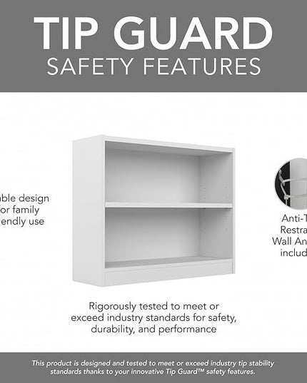 Bush Furniture Universal Small 2 Shelf Bookcase in White, Low Bookshelf for Living Room, Personal Home Office, or Professional Workspace - LeafyLoom