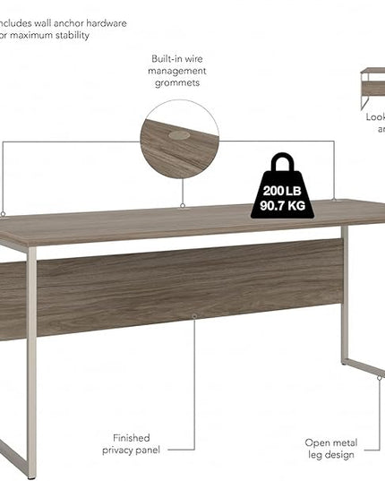 Bush Business Furniture Hybrid 72W x 30D Computer Table Desk with Metal Legs in Modern Hickory - LeafyLoom