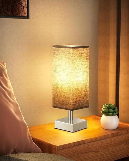 Black Small Table Lamp for Nightstand - Bedside Lamps for Nightstand, Minimalist Bedroom Lamp with Sliver Base, Desk Reading Lamp for Kids Room Living Room Office - LeafyLoom
