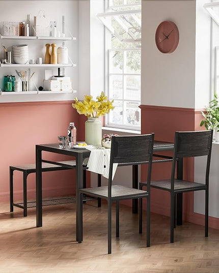 Kitchen Table and 2 Chairs for 4 with Bench, 4 Piece Dining Sets for Small Space, Grey - LeafyLoom
