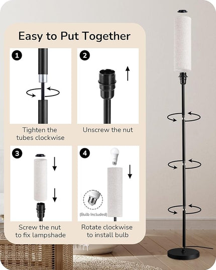 EDISHINE LED Corner Floor Lamp for Living Room, 65" Standing Tall Reading Lamp with Remote, Minimalist Dimmable Pole Lighting for Bedroom, Office, Kids Room, Bulb Included, 2700K-6000K (Black) - LeafyLoom