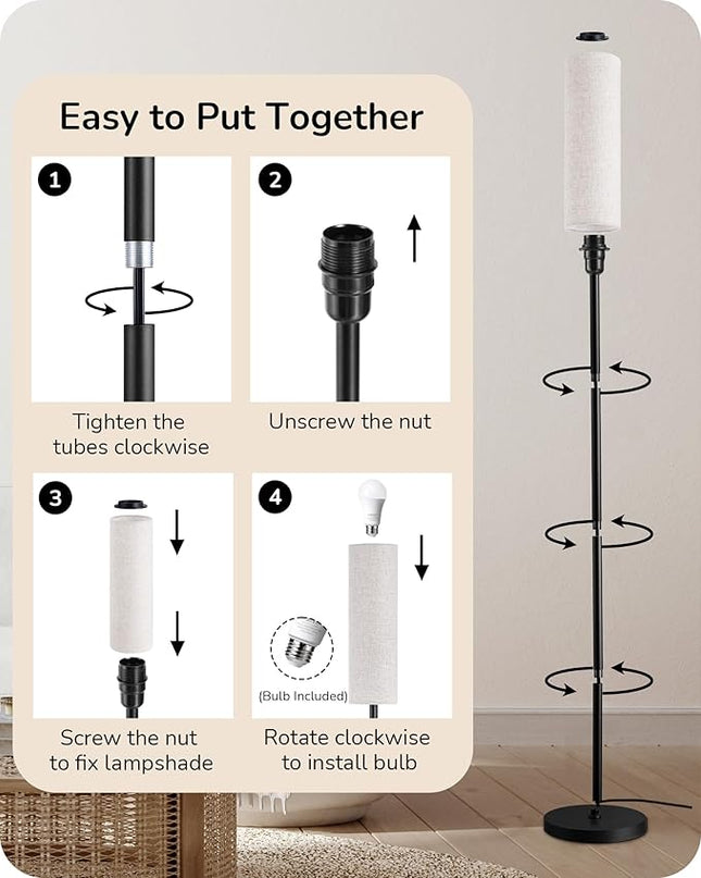 EDISHINE LED Corner Floor Lamp for Living Room, 65" Standing Tall Reading Lamp with Remote, Minimalist Dimmable Pole Lighting for Bedroom, Office, Kids Room, Bulb Included, 2700K-6000K (Black) - LeafyLoom