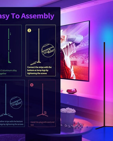 Bodun RGB Corner Floor Lamp 56 inches Smart LED Mood Lighting Bar Ambient Light Tower with Music Sync Floor Lamps for Living Room Remote Control Color Changing - LeafyLoom