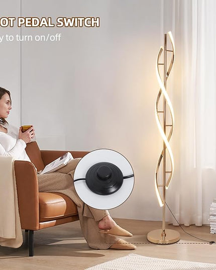 ADISUN 40W LED Floor Lamp Remote Control Dimmable Spiral Floor Lamp Indoor Tall Lamp Floor Lamp for Living Rooms Family Rooms Bedrooms Offices Lighting (Gold) - LeafyLoom