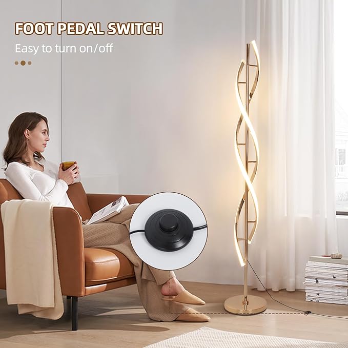 ADISUN 40W LED Floor Lamp Remote Control Dimmable Spiral Floor Lamp Indoor Tall Lamp Floor Lamp for Living Rooms Family Rooms Bedrooms Offices Lighting (Gold) - LeafyLoom