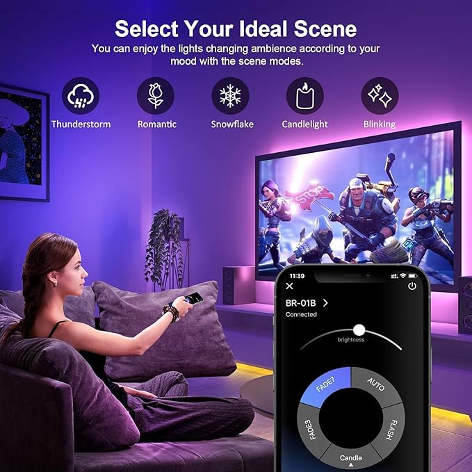 Nexillumi LED Lights for TV - 9.8ft RGB LED Strip Lights, APP Remote Control Music Sync for Bedroom Nexillumi