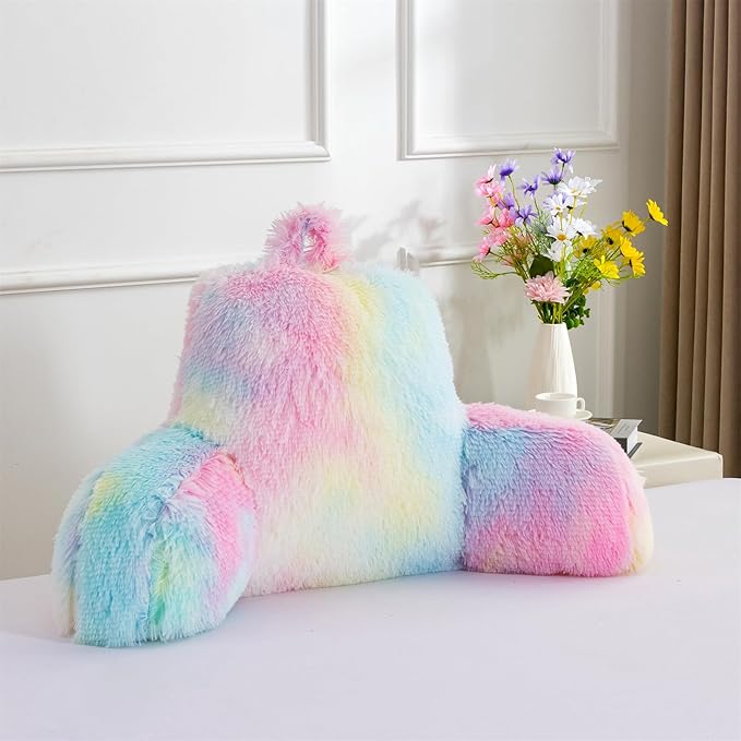 Aimuan Reading Pillow Bed Rest Wedge Large Adult Backrest Pillow with Arms Back Support for Sitting Up in Bed Cushion Incline Rest Sleeping Snoring Pillow, Light-Pink, Large - LeafyLoom