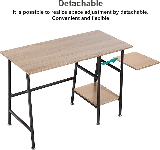 VECELO 43 Inch Home Office Computer Easy to Assemble Simple Table Modern Student Study Desk,Water Proof, Oak+black leg - LeafyLoom