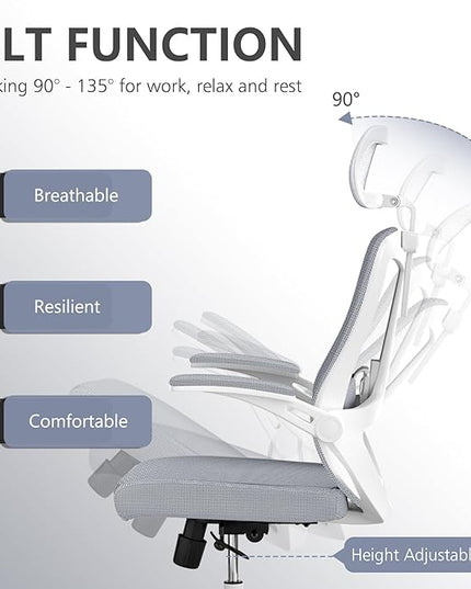 Office Chair 350LBS Capacity,Ergonomic Comfy Home Desk Chair,High Back Gaming Chair with Wheels,Mesh Computer Chair,Lumbar Support, Adjustable Headrest,Flip-up Armrest - LeafyLoom