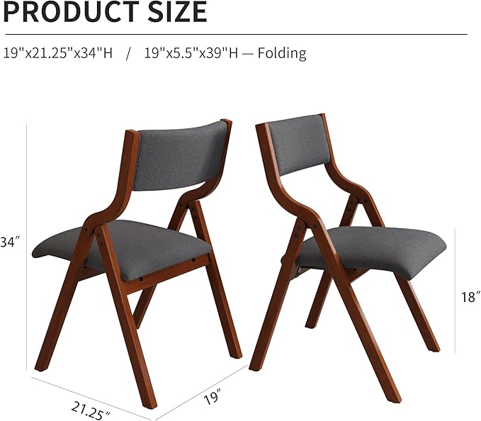 Ball & Cast Padded Folding Chairs 2 Pack,Solid Wood Frame,18" Seat Height,Space Saving,Easy to CarrySuitable for dining room, bedroom and outdoor, Light gray - LeafyLoom