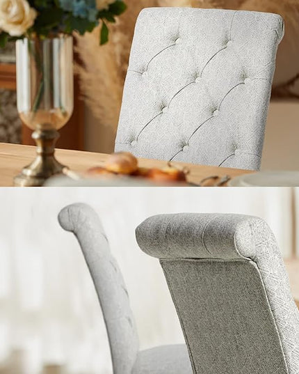 COLAMY Button Tufted Dining Chairs Set of 4, Parsons Upholstered Fabric Dining Room Chairs Kitchen Chairs with Wood Legs and Padded Seat, Honeycomb - LeafyLoom