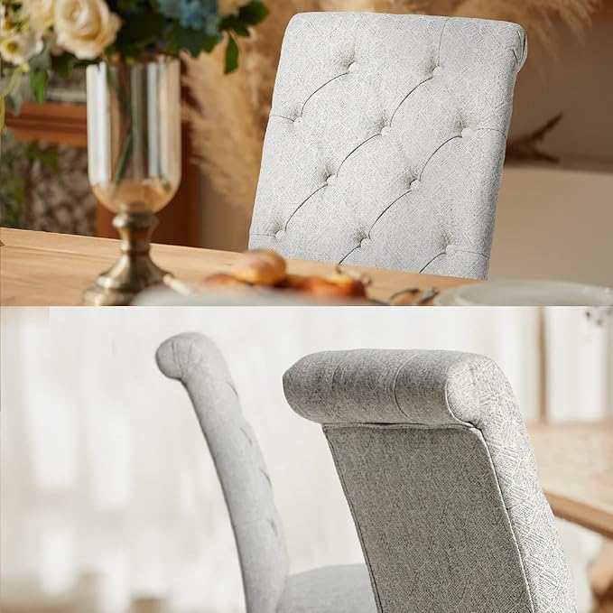 COLAMY Button Tufted Dining Chairs Set of 4, Parsons Upholstered Fabric Dining Room Chairs Kitchen Chairs with Wood Legs and Padded Seat, Honeycomb - LeafyLoom