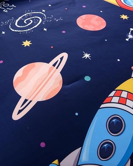 Aimuan Twin Comforter Set Kids Space Rocket Bedding Set Super Soft & Cute Aliens UFO Printed for Teen Boys Girls (Navy, Twin) - LeafyLoom