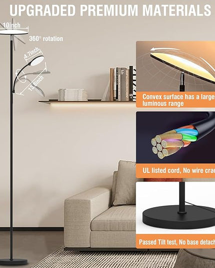 2024 New Floor Lamp, 44W 4500LM Super Bright LED Floor Lamp for Living Room, Remote Floor Lamp with Reading Light, Dimmable Modern Stand Tall Lamp for Bedroom Office - LeafyLoom