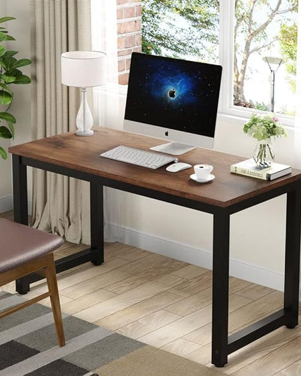 Tribesigns Modern Simple Computer Desk, 47 inch Vintage Office Desk Computer Table, Study Writing Study Desk Workstation for Home Office, Rustic Brown - LeafyLoom