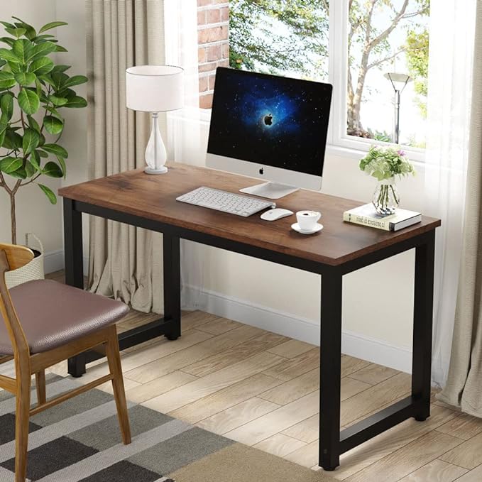 Tribesigns Modern Simple Computer Desk, 47 inch Vintage Office Desk Computer Table, Study Writing Study Desk Workstation for Home Office, Rustic Brown - LeafyLoom