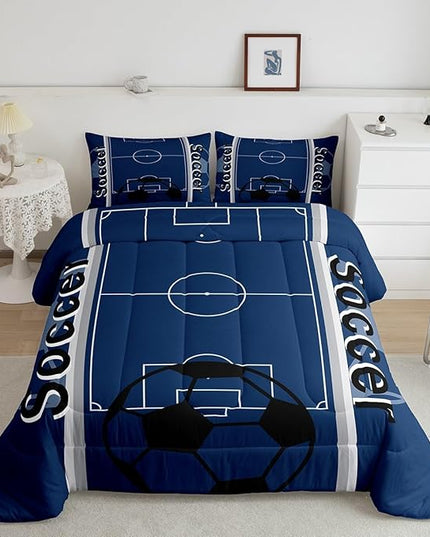 Feelyou Kids Soccer Ball Game Comforter Set Full Size Rugby Sports Bedding Set for Boys Girls Teens Bedroom Decor Football Comforter Football Lover Duvet Set with 2 Pillow Case - LeafyLoom