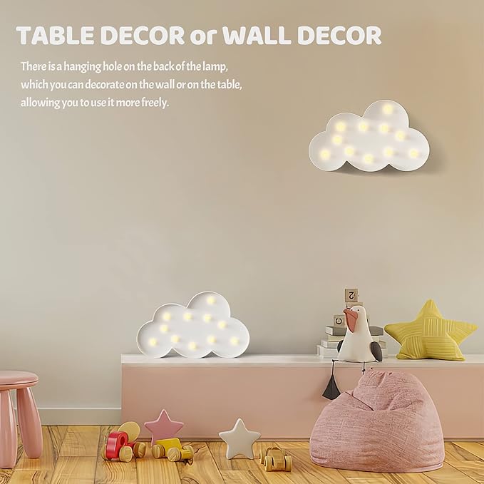 White Cloud Decor, Battery Powered Cloud Night Light for Kids, Kids Night Lights for Bedroom, Baby Night Light for Bedroom, Toddler Night Lights, Kids Room Decor for Bedroom - LeafyLoom