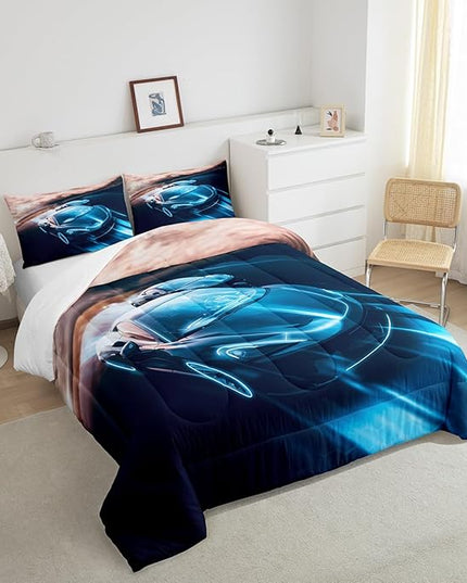 Erosebridal Boys Twin Bedding Sets Race Car Room Decor, Cool Speed Racing Car Comforter Easter Gifts for Teens Youth Extreme Sports Automobile Pattern bedding comforter sets with 1 pillow case - LeafyLoom