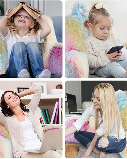 Faux Fur Backrest Pillow for Kids, Teen Reading Pillow with Arms, Fluffy Back Support Pillow for Sitting Up in Bed/Couch, Bed Wedge Pillow for Girls, Reading & Bed Rest Pillows (Pink) - LeafyLoom
