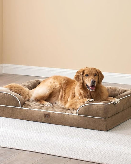 EHEYCIGA Orthopedic XL Dog Beds, Waterproof Memory Foam Dog Bed for Extra Large Dogs, Non-Slip Bottom and Egg-Crate Foam Big Dog Couch Bed with Washable Removable Cover, Camel EHEYCIGA